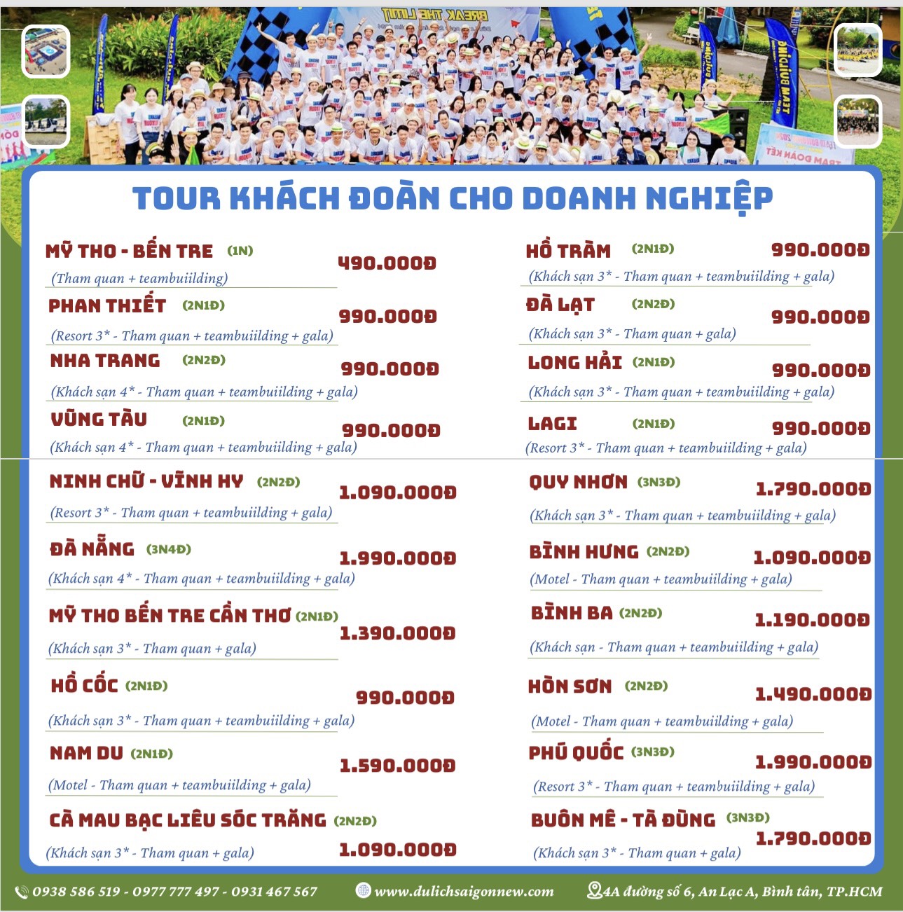 DANH SÁCH TOUR KHÁCH ĐOÀN SIÊU TIẾT KIỂM CÔNG TY SAIGONNEW